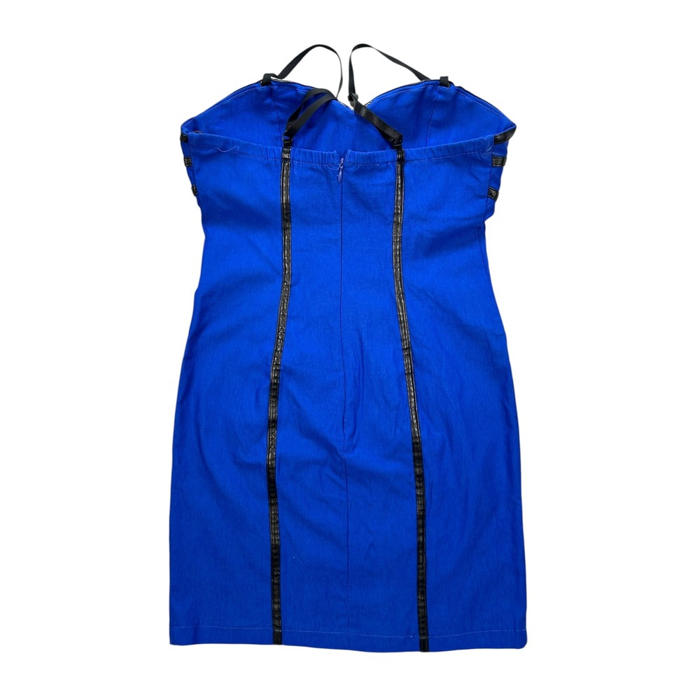 Body Central Royal Blue Faux Leather Trim Halter Bodycon Mini Dress Small - Picture 2 of 10